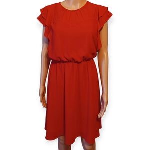 Monteau Red Ruffle Sleeve Mini Dress